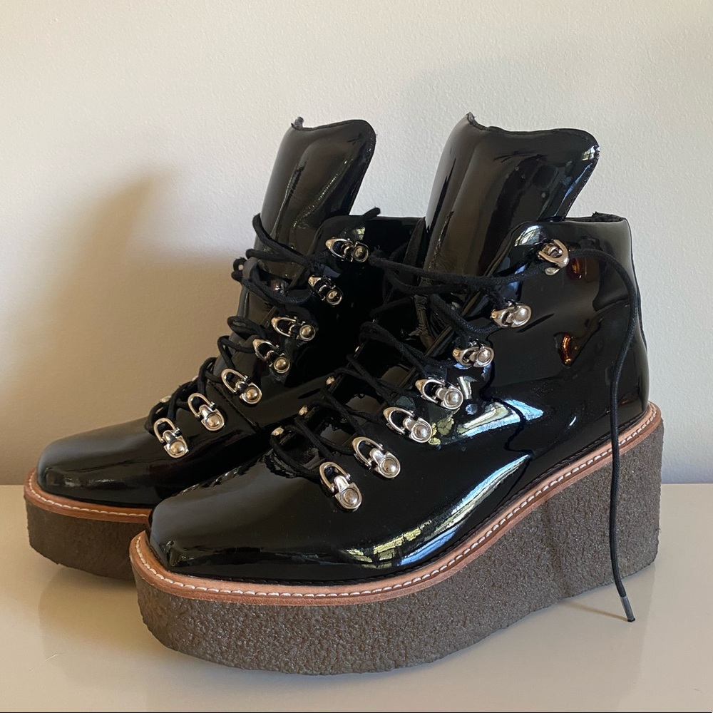 Jeffery Campbell patent leather wedge boots